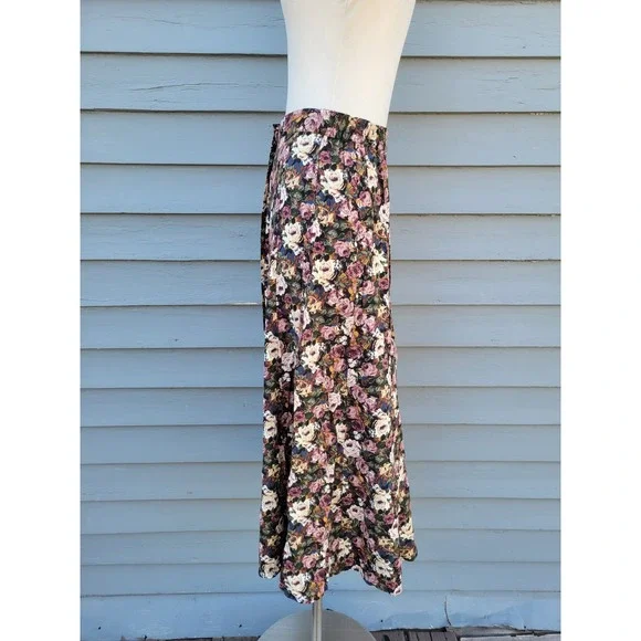 Express Vintage Floral Maxi Skirt Button Front High Waist Rayon Size M - Picture 4 of 7